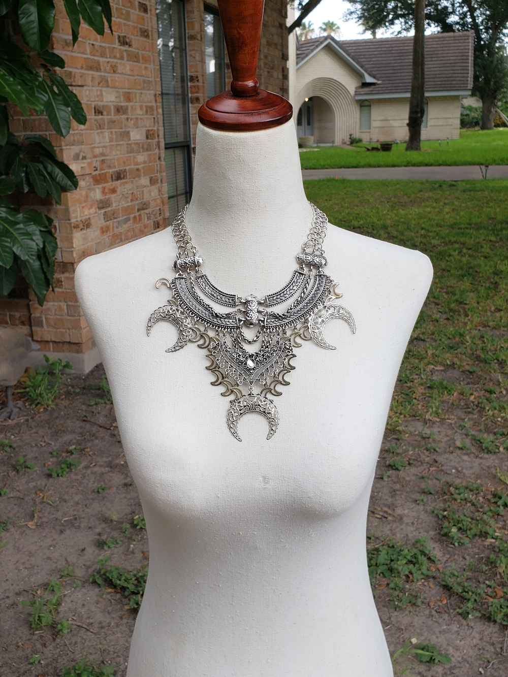Silver-tone Bohemian Statement Necklace